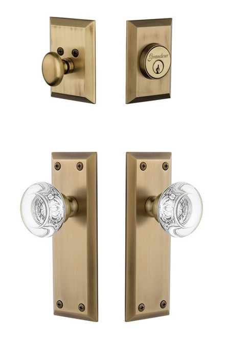 Grandeur Hardware - Fifth Avenue Plate with Bordeaux Crystal Knob and matching Deadbolt in Vintage Brass - FAVBOR - 801570