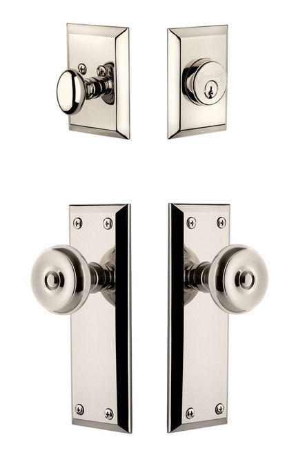 Grandeur Hardware - Fifth Avenue Plate with Bouton Knob and matching Deadbolt in Polished Nickel - FAVBOU - 833678