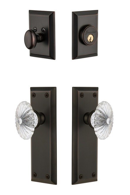 Grandeur Hardware - Fifth Avenue Plate with Burgundy Crystal Knob and matching Deadbolt in Timeless Bronze - FAVBUR - 817861