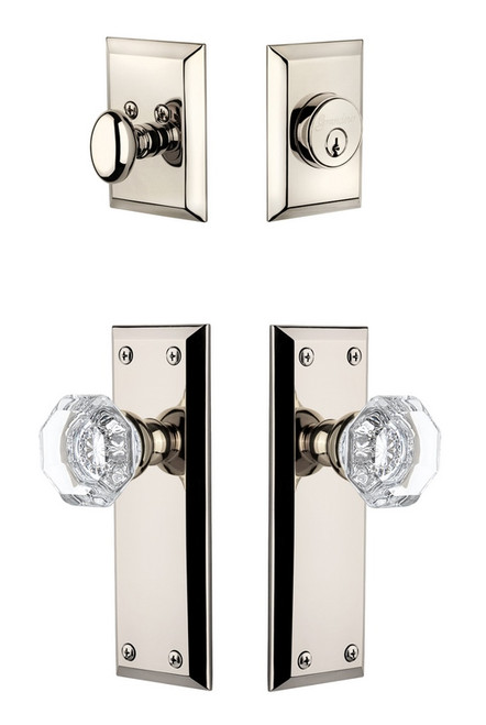 Grandeur Hardware - Fifth Avenue Plate with Chambord Crystal Knob and matching Deadbolt in Polished Nickel - FAVCHM - 802343