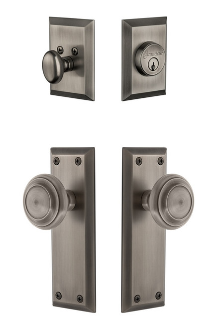 Grandeur Hardware - Fifth Avenue Plate with Circulaire Knob and matching Deadbolt in Antique Pewter - FAVCIR - 833598