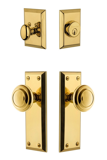 Grandeur Hardware - Fifth Avenue Plate with Circulaire Knob and matching Deadbolt in Lifetime Brass - FAVCIR - 833604