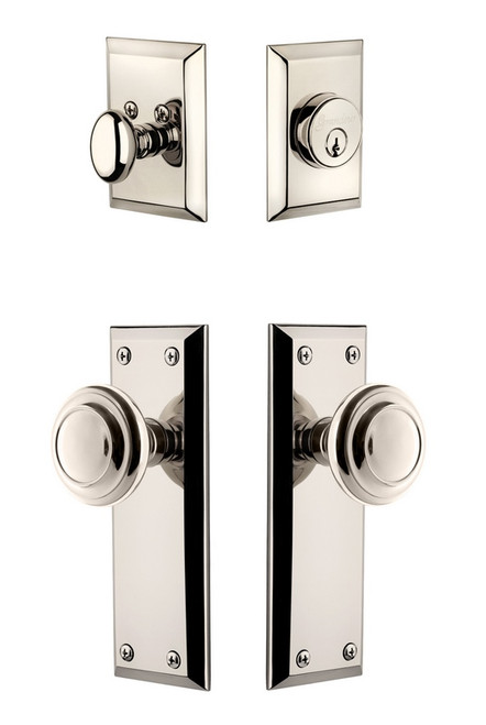 Grandeur Hardware - Fifth Avenue Plate with Circulaire Knob and matching Deadbolt in Polished Nickel - FAVCIR - 833626