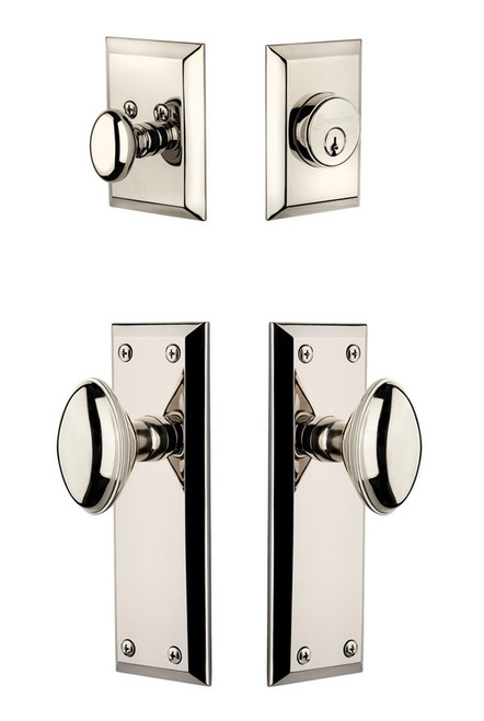 Grandeur Hardware - Fifth Avenue Plate with Eden Prairie Knob and matching Deadbolt in Polished Nickel - FAVEDN - 802339