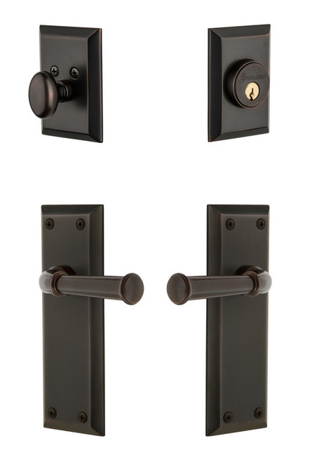 Grandeur Hardware - Fifth Avenue Plate with Georgetown Lever and matching Deadbolt in Timeless Bronze - FAVGEO - 835510