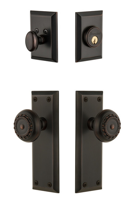 Grandeur Hardware - Fifth Avenue Plate with Parthenon Knob and matching Deadbolt in Timeless Bronze - FAVPAR - 817945