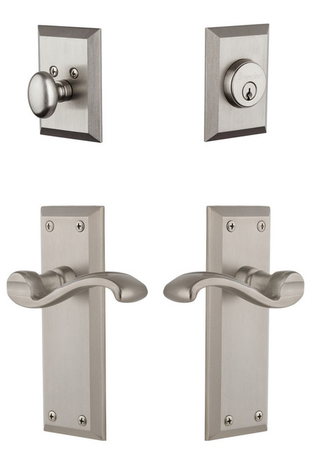 Grandeur Hardware - Fifth Avenue Plate with Portfino Lever and matching Deadbolt in Satin Nickel - FAVPRT - 820862