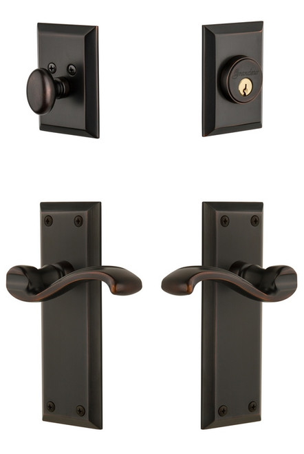 Grandeur Hardware - Fifth Avenue Plate with Portfino Lever and matching Deadbolt in Timeless Bronze - FAVPRT - 823019