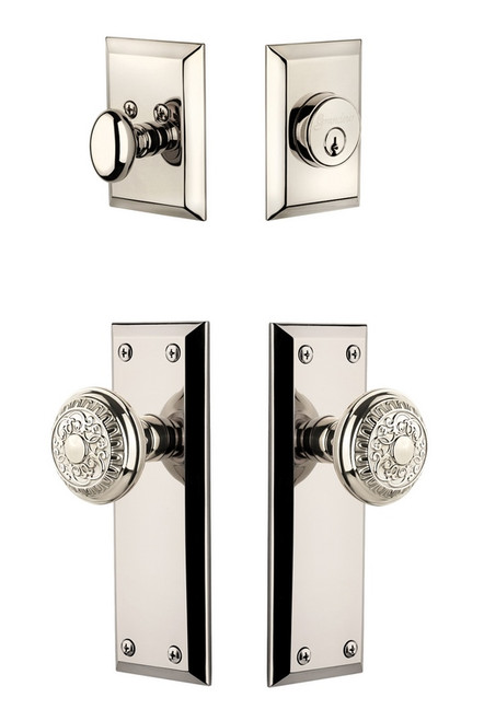 Grandeur Hardware - Fifth Avenue Plate with Windsor Knob and matching Deadbolt in Polished Nickel - FAVWIN - 817997