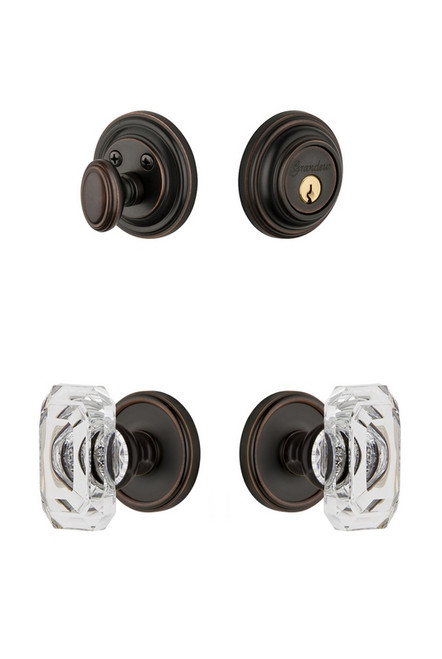 Grandeur Hardware - Georgetown Rosette with Baguette Crystal Knob and matching Deadbolt in Timeless Bronze - GEOBCC - 828925