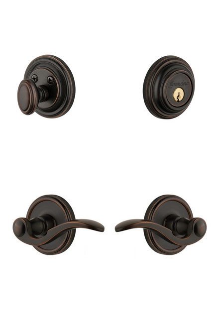 Grandeur Hardware - Georgetown Rosette with Bellagio Lever and matching Deadbolt in Timeless Bronze - GEOBEL - 823208