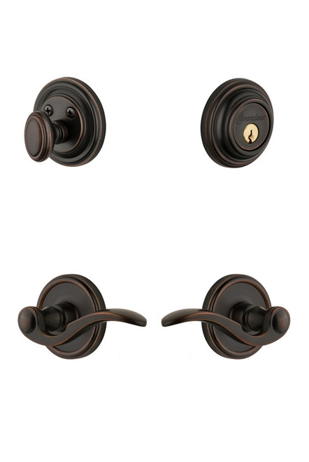 Grandeur Hardware - Georgetown Rosette with Bellagio Lever and matching Deadbolt in Timeless Bronze - GEOBEL - 818347