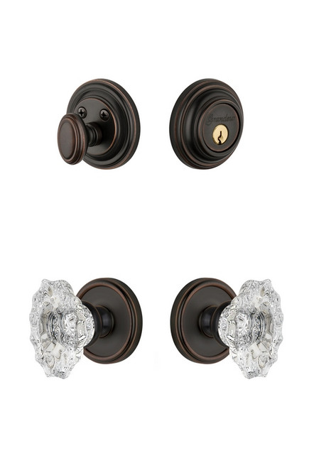 Grandeur Hardware - Georgetown Rosette with Biarritz Crystal Knob and matching Deadbolt in Timeless Bronze - GEOBIA - 818005