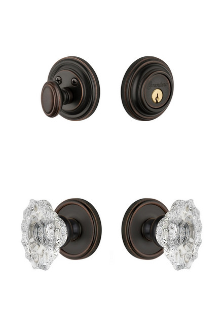 Grandeur Hardware - Georgetown Rosette with Biarritz Crystal Knob and matching Deadbolt in Timeless Bronze - GEOBIA - 802072