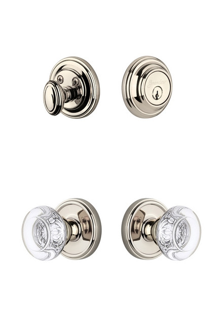 Grandeur Hardware - Georgetown Rosette with Bordeaux Crystal Knob and matching Deadbolt in Polished Nickel - GEOBOR - 802479