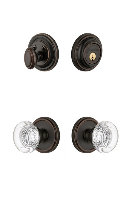 Grandeur Hardware - Georgetown Rosette with Bordeaux Crystal Knob and matching Deadbolt in Timeless Bronze - GEOBOR - 801594