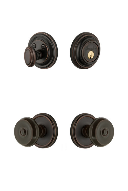 Grandeur Hardware - Georgetown Rosette with Bouton Knob and matching Deadbolt in Timeless Bronze - GEOBOU - 834364