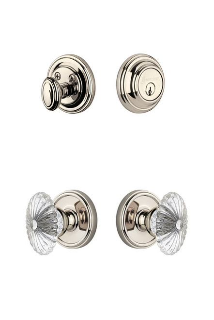 Grandeur Hardware - Georgetown Rosette with Burgundy Crystal Knob and matching Deadbolt in Polished Nickel - GEOBUR - 802480