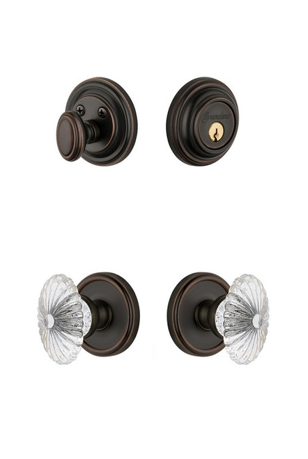 Grandeur Hardware - Georgetown Rosette with Burgundy Crystal Knob and matching Deadbolt in Timeless Bronze - GEOBUR - 801750