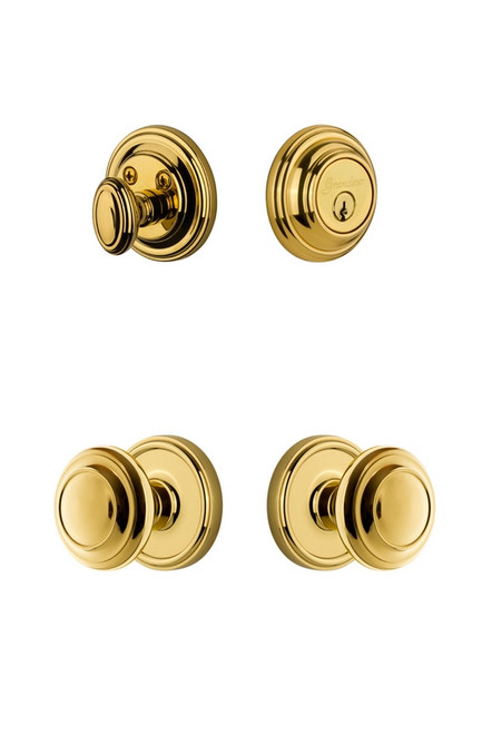 Grandeur Hardware - Georgetown Rosette with Circulaire Knob and matching Deadbolt in Lifetime Brass - GEOCIR - 834262