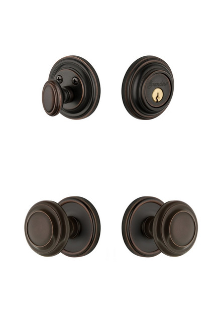 Grandeur Hardware - Georgetown Rosette with Circulaire Knob and matching Deadbolt in Timeless Bronze - GEOCIR - 834278