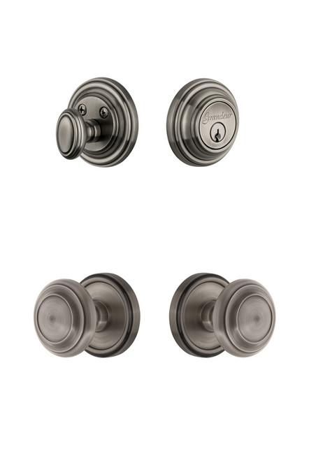 Grandeur Hardware - Georgetown Rosette with Circulaire Knob and matching Deadbolt in Antique Pewter - GEOCIR - 834283