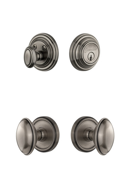 Grandeur Hardware - Georgetown Rosette with Eden Prairie Knob and matching Deadbolt in Antique Pewter - GEOEDN - 823280