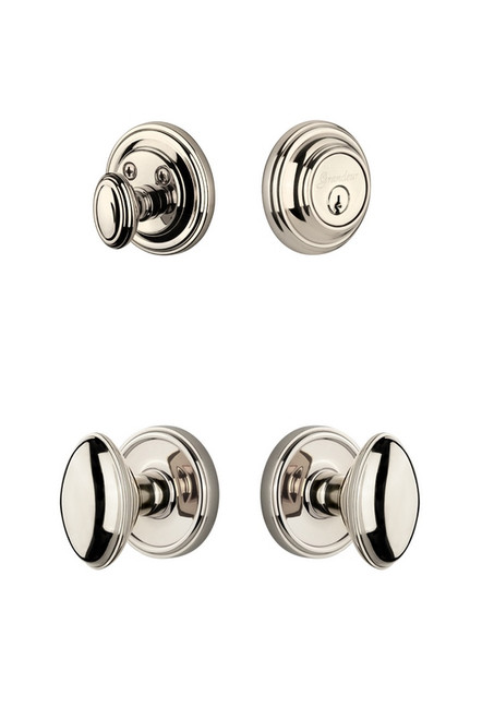 Grandeur Hardware - Georgetown Rosette with Eden Prairie Knob and matching Deadbolt in Polished Nickel - GEOEDN - 802498