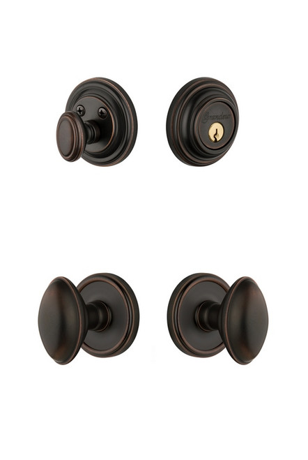 Grandeur Hardware - Georgetown Rosette with Eden Prairie Knob and matching Deadbolt in Timeless Bronze - GEOEDN - 818053