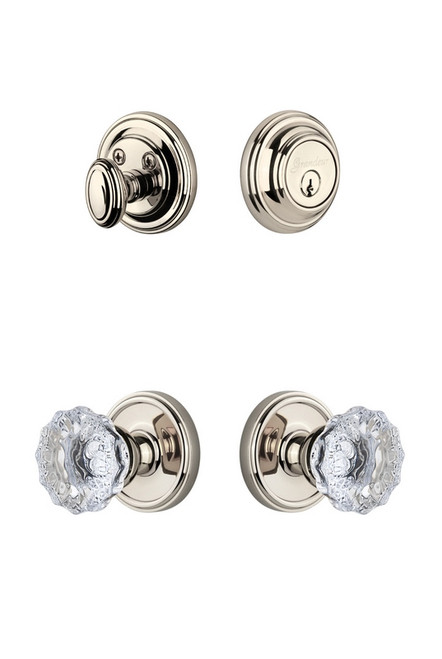 Grandeur Hardware - Georgetown Rosette with Fontainebleau Crystal Knob and matching Deadbolt in Polished Nickel - GEOFON - 818075