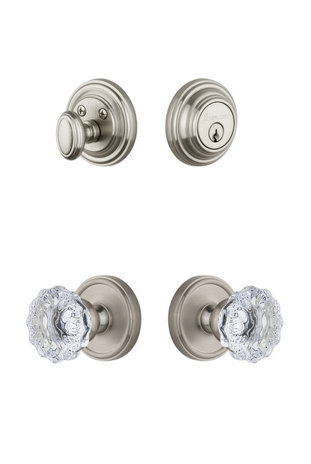 Grandeur Hardware - Georgetown Rosette with Fontainebleau Crystal Knob and matching Deadbolt in Satin Nickel - GEOFON - 818082