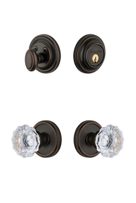 Grandeur Hardware - Georgetown Rosette with Fontainebleau Crystal Knob and matching Deadbolt in Timeless Bronze - GEOFON - 818077