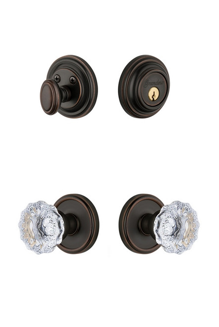 Grandeur Hardware - Georgetown Rosette with Fontainebleau Crystal Knob and matching Deadbolt in Timeless Bronze - GEOFON - 801534