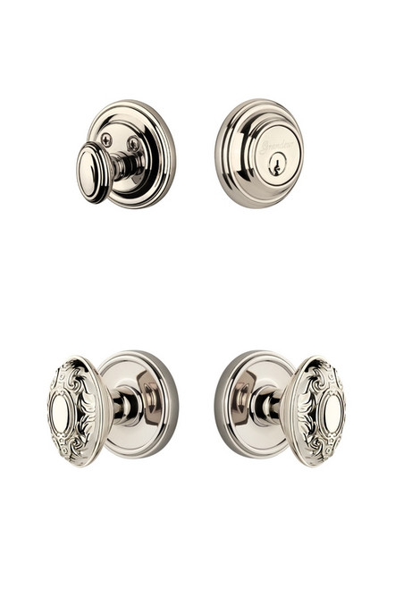 Grandeur Hardware - Georgetown Rosette with Grande Victorian Knob and matching Deadbolt in Polished Nickel - GEOGVC - 818093