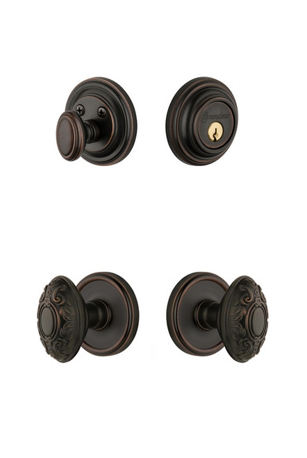 Grandeur Hardware - Georgetown Rosette with Grande Victorian Knob and matching Deadbolt in Timeless Bronze - GEOGVC - 818089