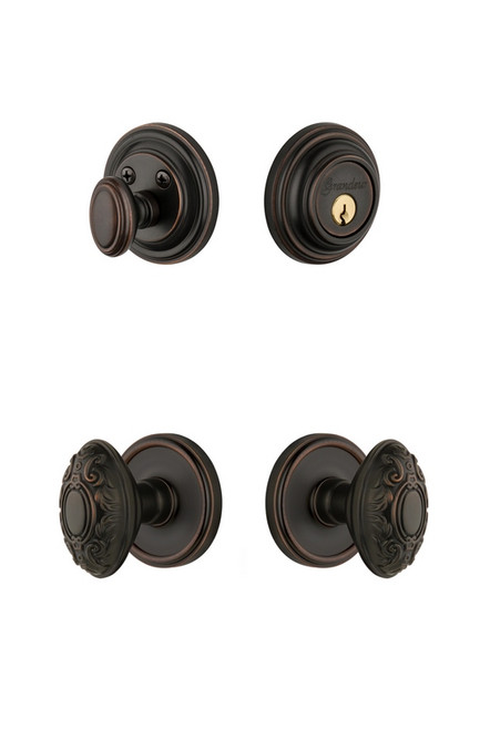 Grandeur Hardware - Georgetown Rosette with Grande Victorian Knob and matching Deadbolt in Timeless Bronze - GEOGVC - 823223