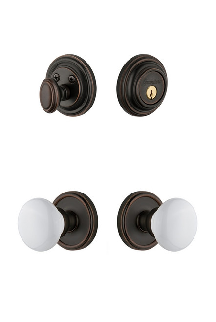 Grandeur Hardware - Georgetown Rosette with Hyde Park Porcelain Knob and matching Deadbolt in Timeless Bronze - GEOHYD - 818101