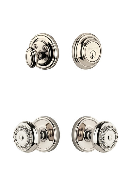 Grandeur Hardware - Georgetown Rosette with Parthenon Knob and matching Deadbolt in Polished Nickel - GEOPAR - 818111