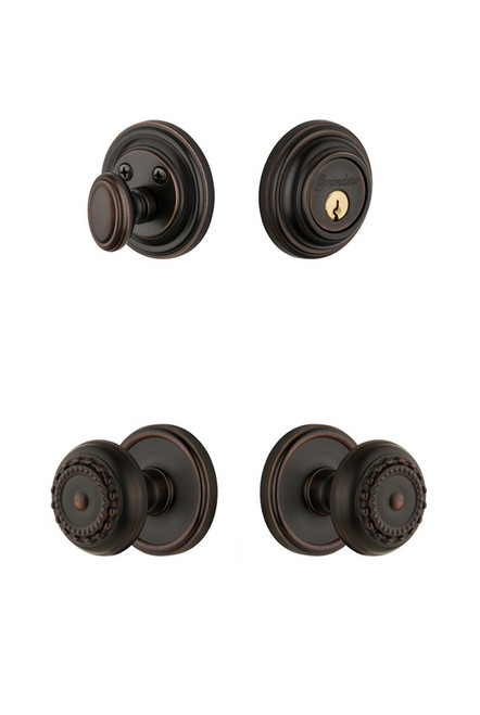 Grandeur Hardware - Georgetown Rosette with Parthenon Knob and matching Deadbolt in Timeless Bronze - GEOPAR - 823228