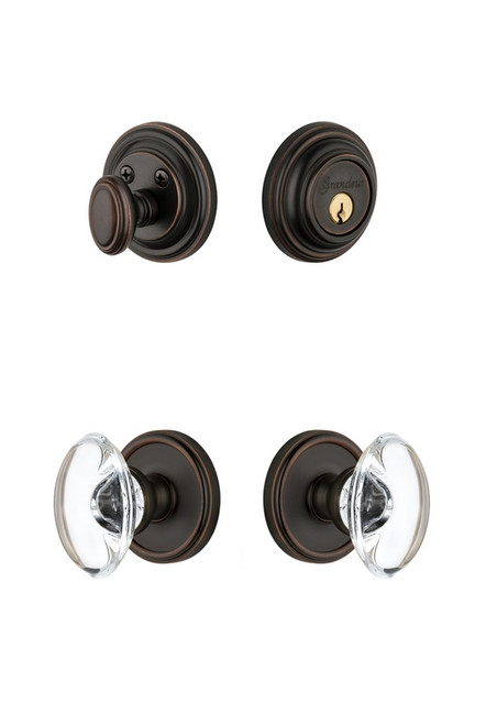 Grandeur Hardware - Georgetown Rosette with Provence Crystal Knob and matching Deadbolt in Timeless Bronze - GEOPRO - 818125