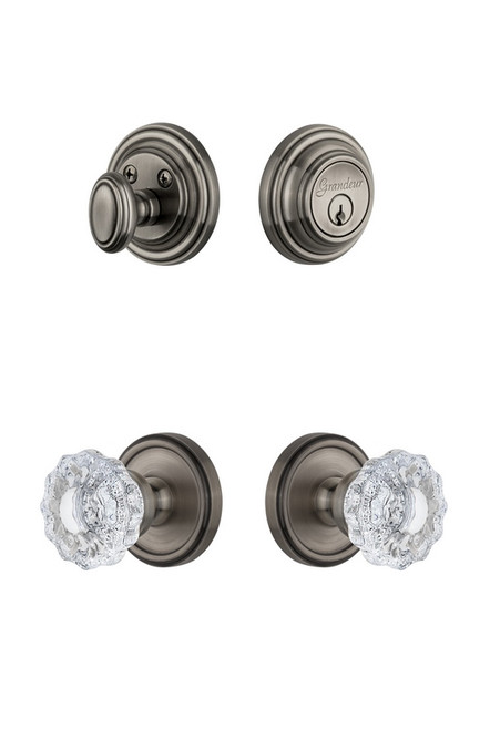 Grandeur Hardware - Georgetown Rosette with Versailles Crystal Knob and matching Deadbolt in Antique Pewter - GEOVER - 818139