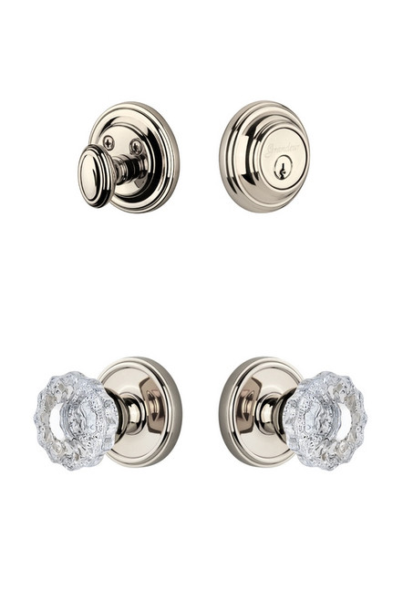 Grandeur Hardware - Georgetown Rosette with Versailles Crystal Knob and matching Deadbolt in Polished Nickel - GEOVER - 818135