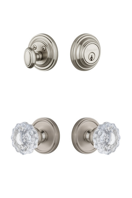 Grandeur Hardware - Georgetown Rosette with Versailles Crystal Knob and matching Deadbolt in Satin Nickel - GEOVER - 818142