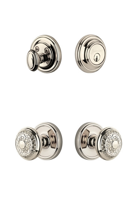 Grandeur Hardware - Georgetown Rosette with Windsor Knob and matching Deadbolt in Polished Nickel - GEOWIN - 818153