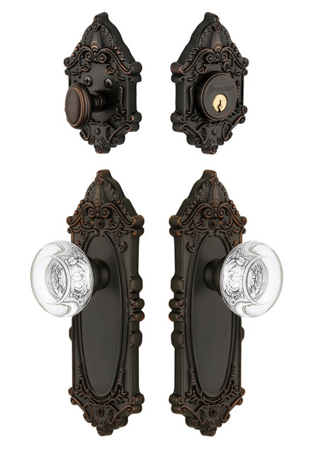 Grandeur Hardware - Grande Vic Plate with Bordeaux Crystal Knob and matching Deadbolt in Timeless Bronze - GVCBOR - 818191