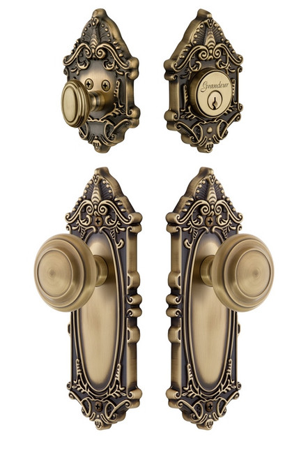 Grandeur Hardware - Grande Victorian Plate with Circulaire Knob and matching Deadbolt in Vintage Brass - GVCCIR - 835132