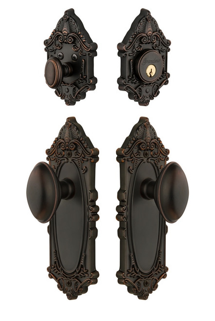 Grandeur Hardware - Grande Vic Plate with Eden Prairie Knob and matching Deadbolt in Timeless Bronze - GVCEDN - 818221