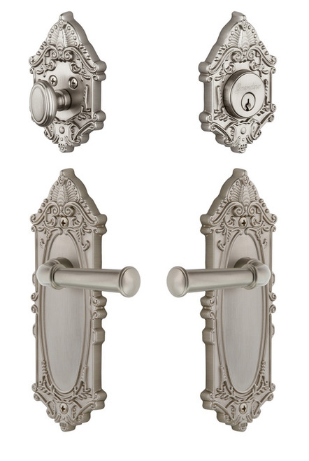 Grandeur Hardware - Grande Victorian Plate with Georgetown Lever and matching Deadbolt in Satin Nickel - GVCGEO - 835403