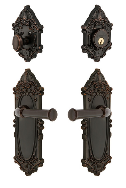 Grandeur Hardware - Grande Victorian Plate with Georgetown Lever and matching Deadbolt in Timeless Bronze - GVCGEO - 835404