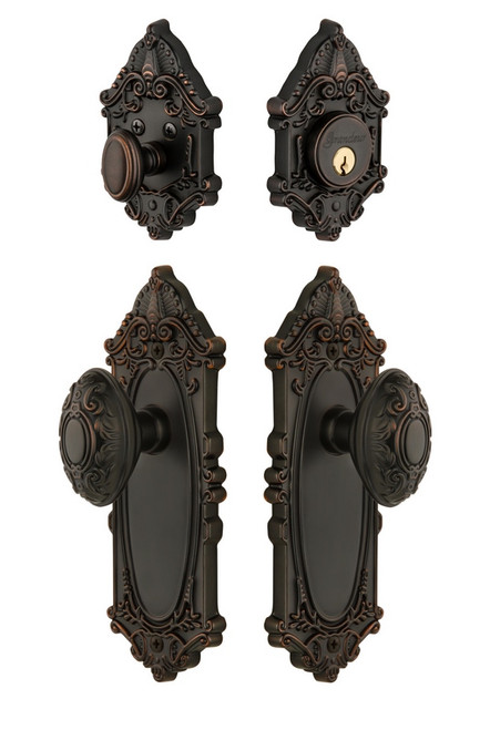 Grandeur Hardware - Grande Victorian Plate Knob and Deadbolt Set in Timeless Bronze - GVCGVC - 820738